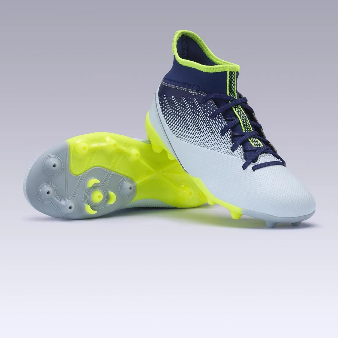 Agility 500 MG Kids' High-Top Football Boots - Grey/Blue