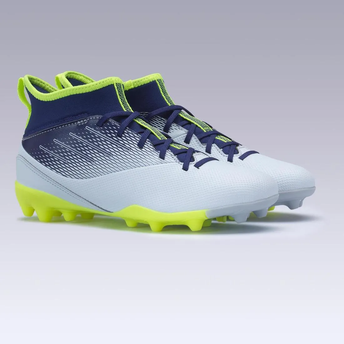 Agility 500 MG Kids' High-Top Football Boots - Grey/Blue