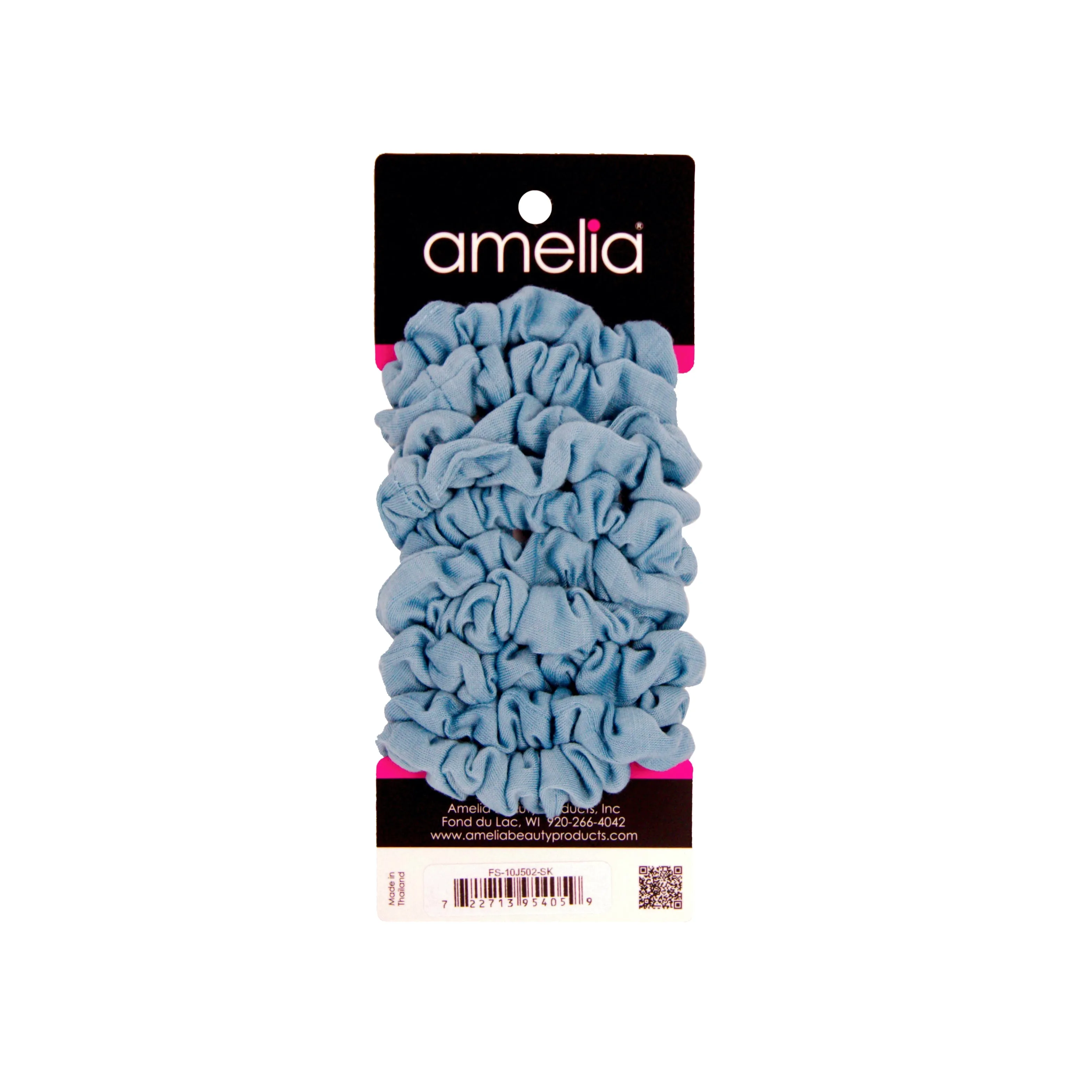Amelia Beauty, Medium Light Sky Blue Jersey Scrunchies, 2.5in Diameter, Gentle on Hair, Strong Hold, No Snag, No Dents or Creases. 10 Pack