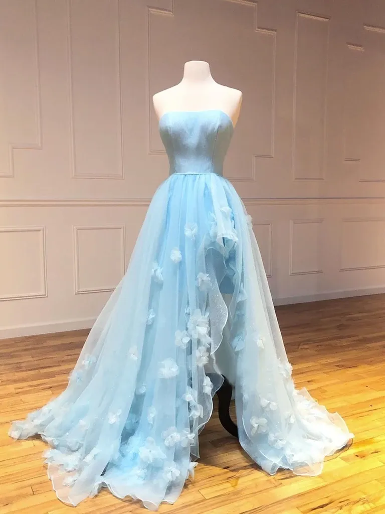 Anneprom A-line Strapless Light Sky BLue Long Prom Dresses Cheap Evening Dress APP0377