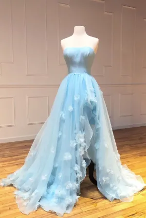 Anneprom A-line Strapless Light Sky BLue Long Prom Dresses Cheap Evening Dress APP0377