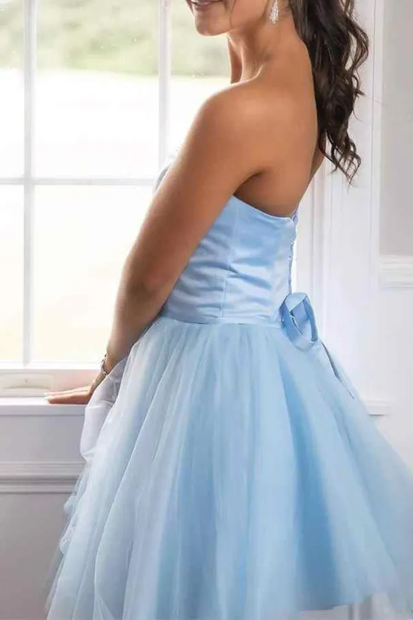 Anneprom Light Blue Strapless A Line Lace up Short Homecoming Dress APH0145