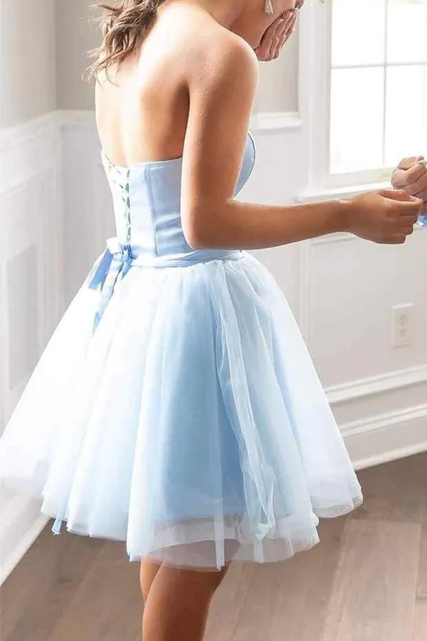 Anneprom Light Blue Strapless A Line Lace up Short Homecoming Dress APH0145