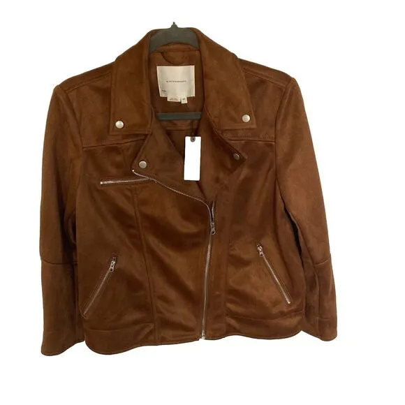 Anthropologie Faux Suede Brown Biker - Moto Jacket XS/P  New with Tags