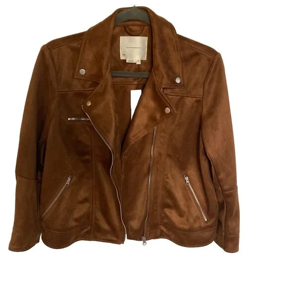 Anthropologie Faux Suede Brown Biker - Moto Jacket XS/P  New with Tags
