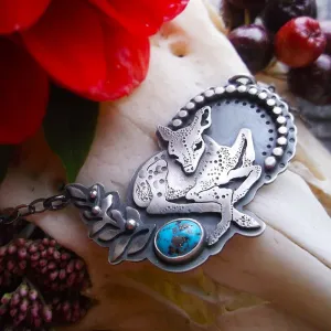 Baby Deer Necklace II - Bambi Sleeping Beauty Turquoise Necklace