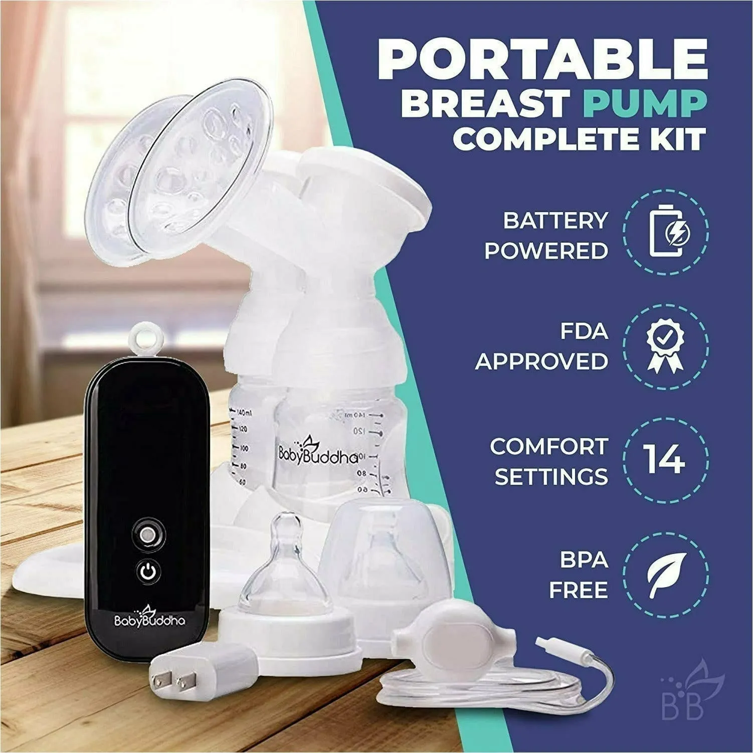 BabyBuddha Double and Single Maximum Strength Battery Powered Electric Breast Pump - UK Stock - 320 mmHg