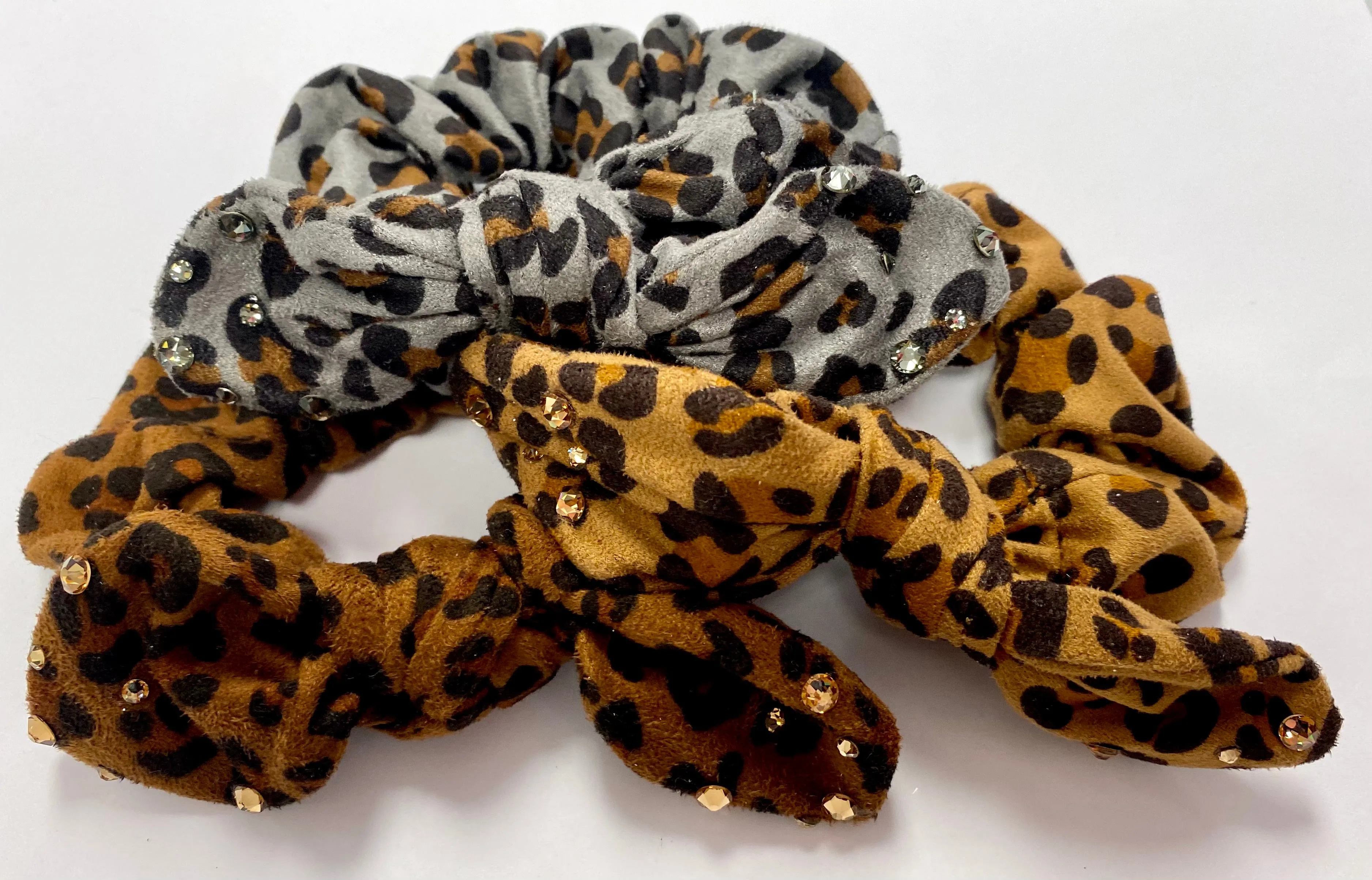 Bari Lynn Animal Print Suede Scrunchie with Swarovski Crystals