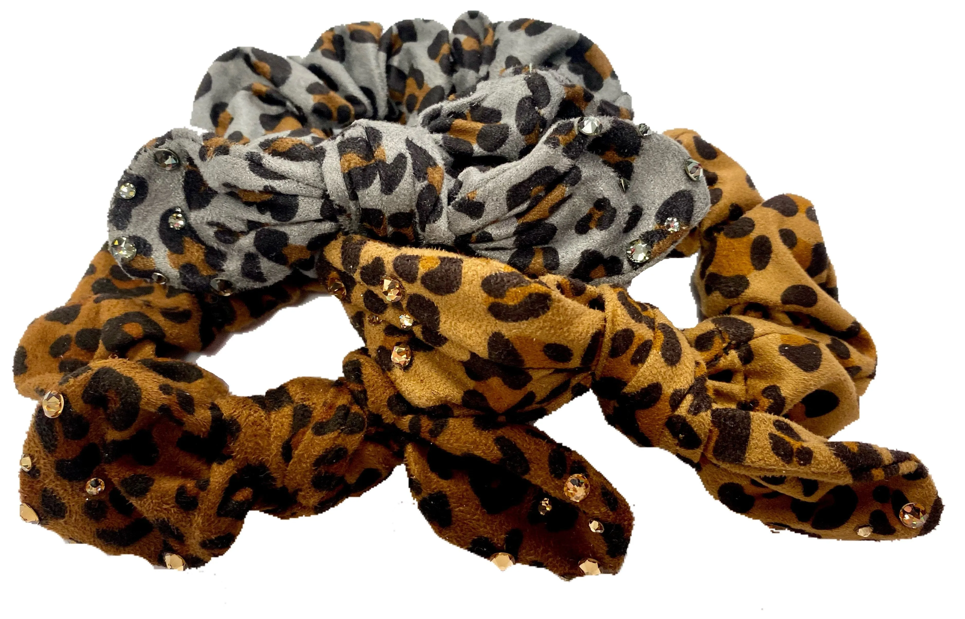 Bari Lynn Animal Print Suede Scrunchie with Swarovski Crystals