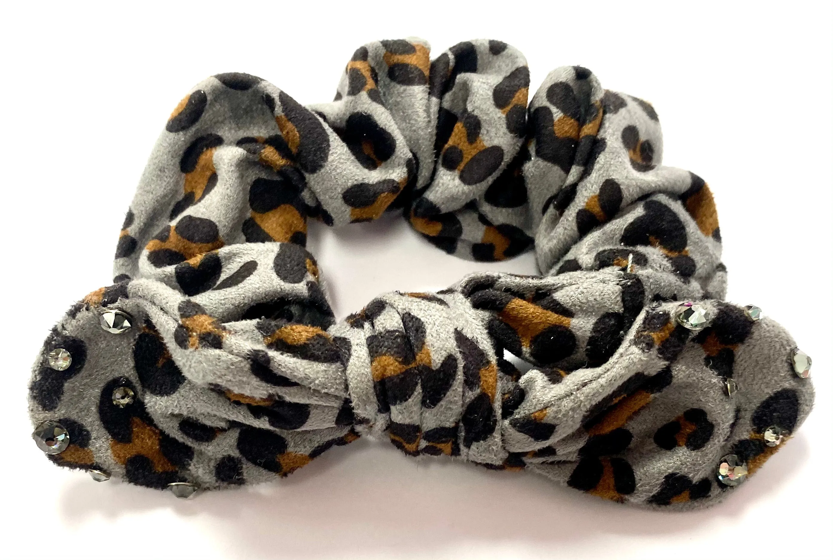 Bari Lynn Animal Print Suede Scrunchie with Swarovski Crystals