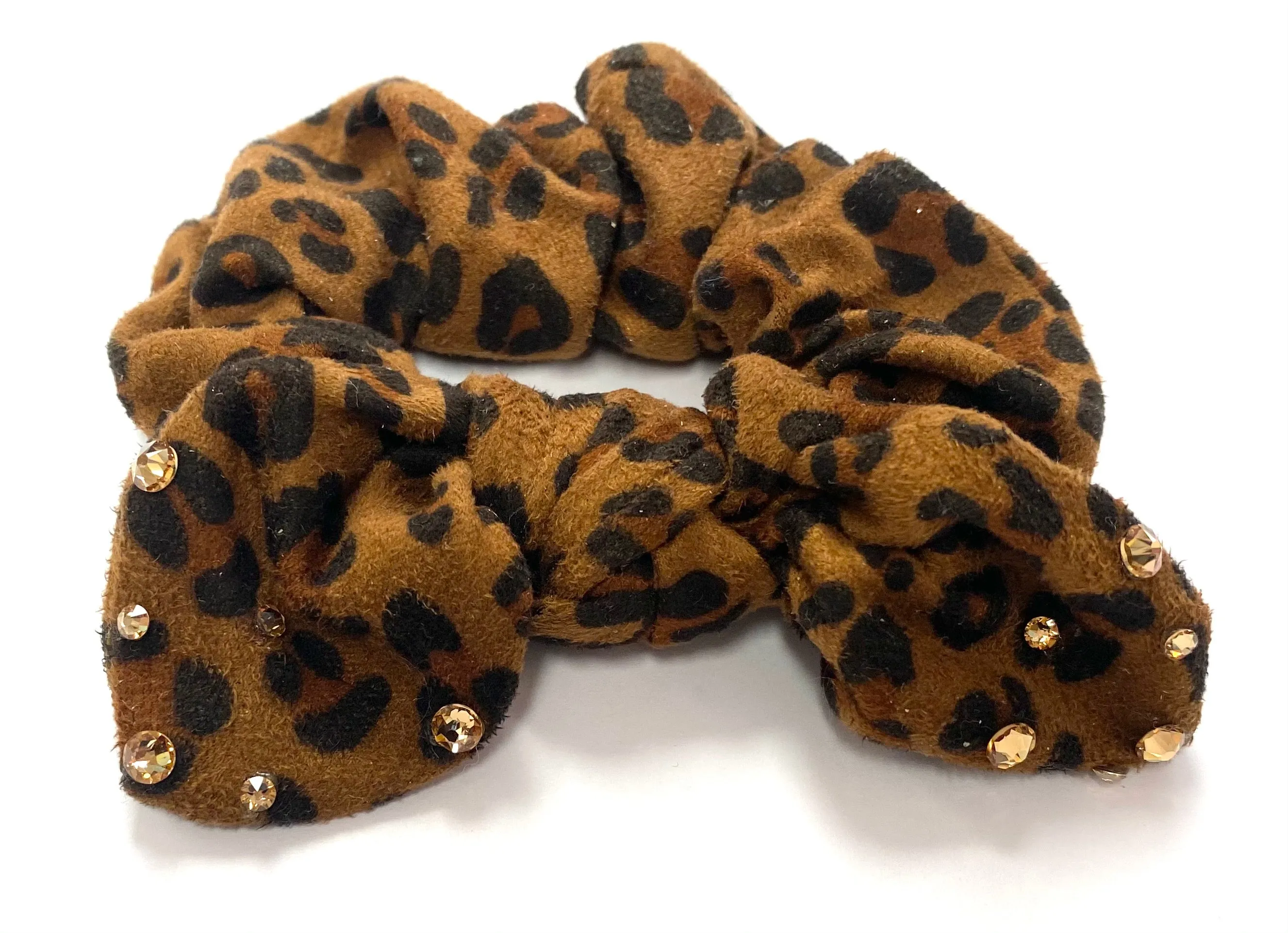 Bari Lynn Animal Print Suede Scrunchie with Swarovski Crystals