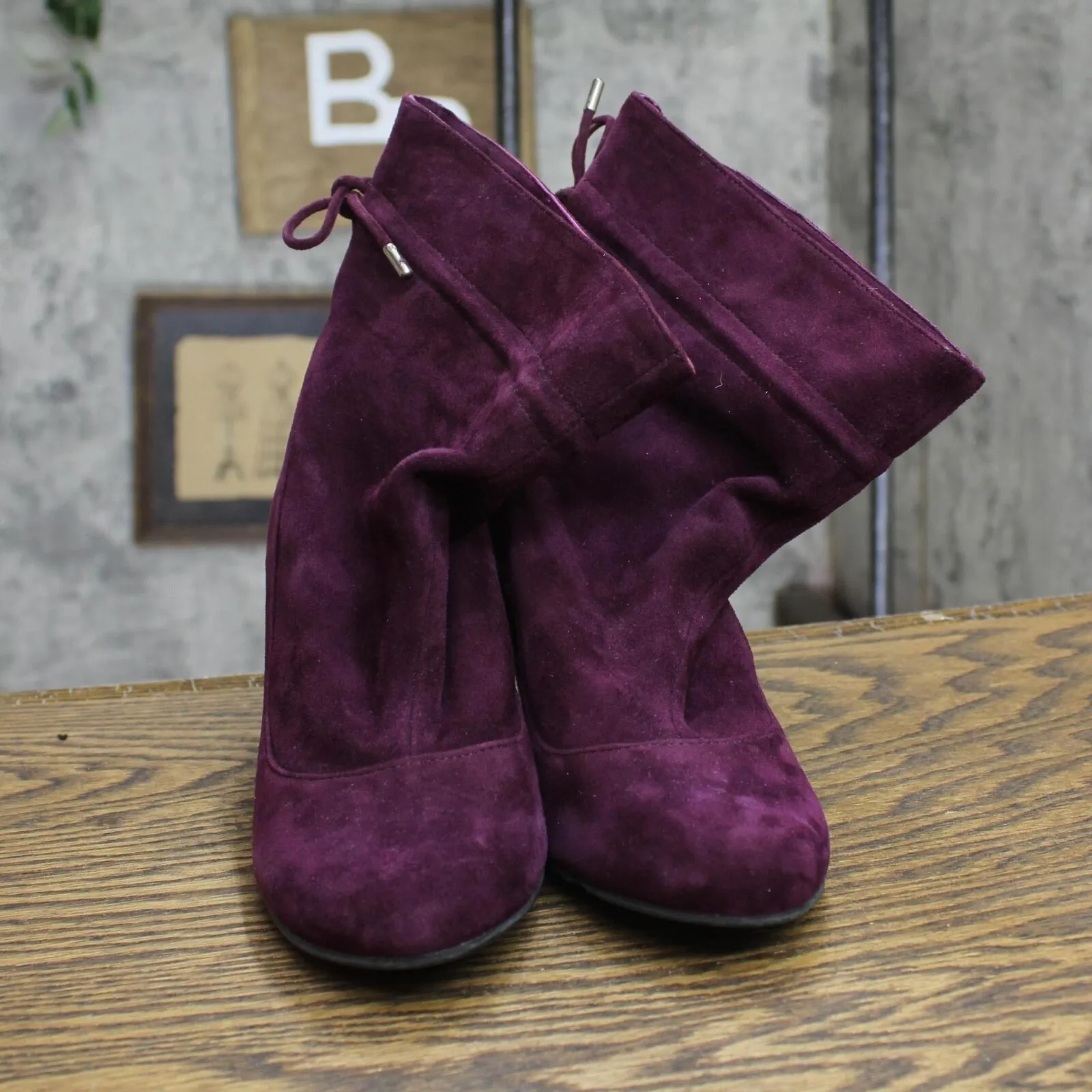BCBGeneration Womens Suede Wedge Heel WESSY Slouch Boots Dark Plum Purple 7M