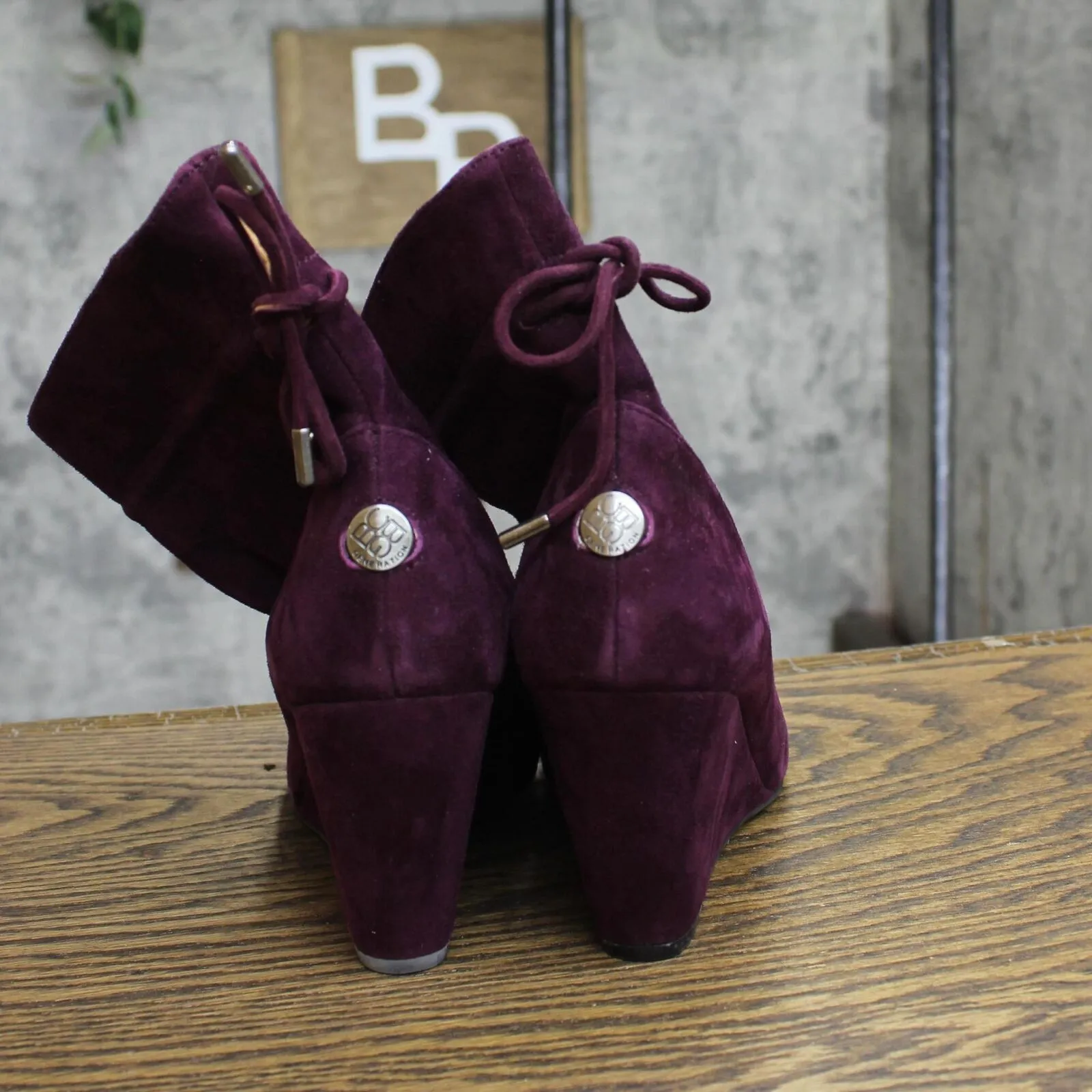 BCBGeneration Womens Suede Wedge Heel WESSY Slouch Boots Dark Plum Purple 7M