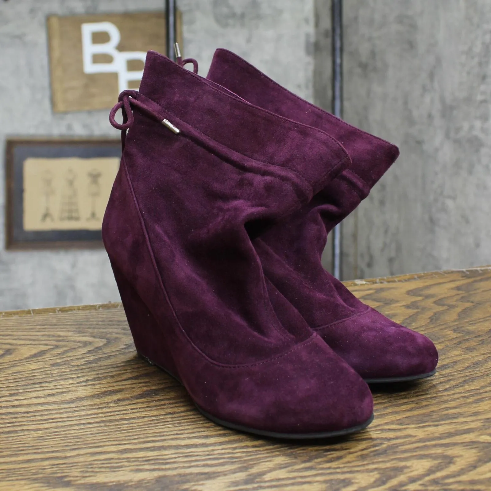 BCBGeneration Womens Suede Wedge Heel WESSY Slouch Boots Dark Plum Purple 7M