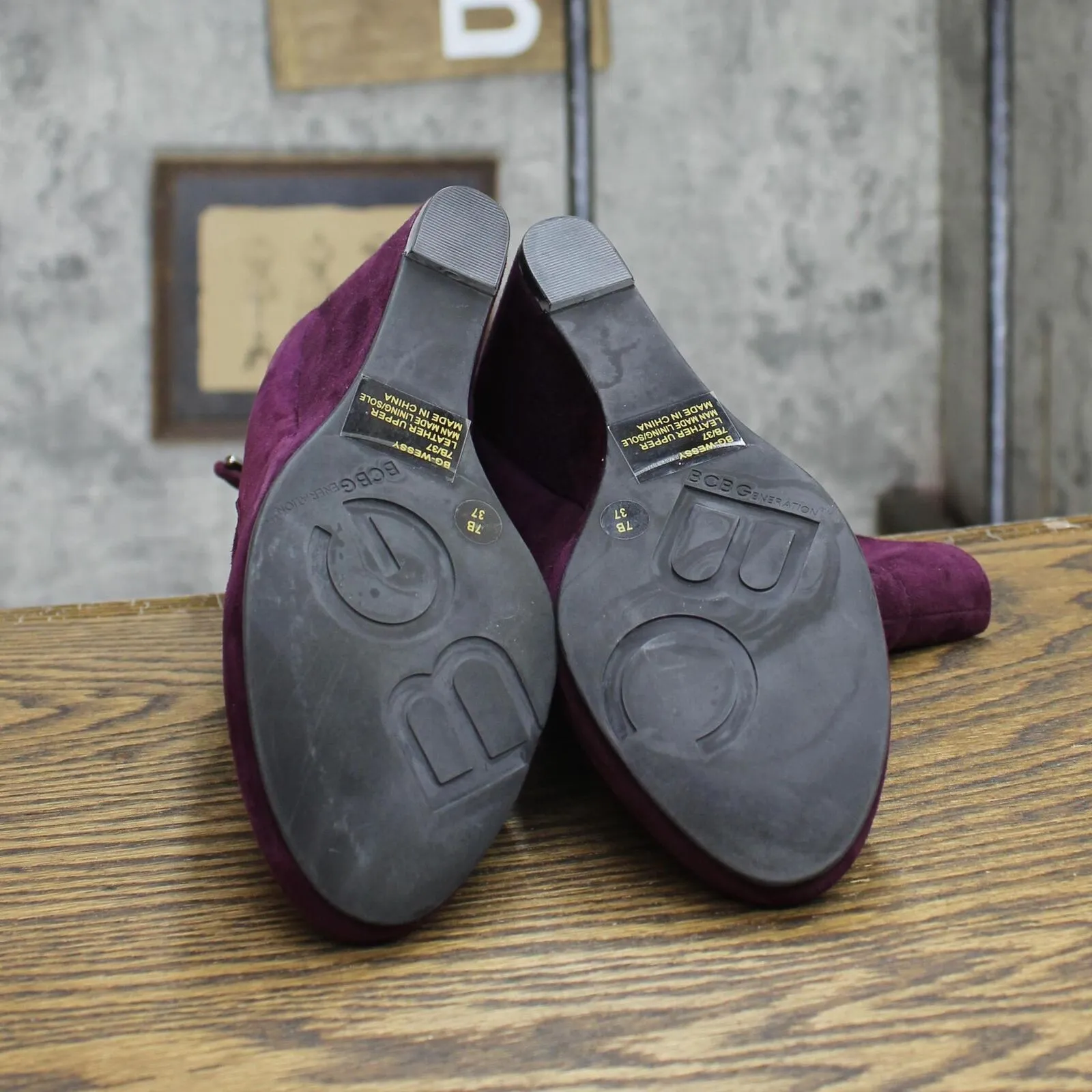BCBGeneration Womens Suede Wedge Heel WESSY Slouch Boots Dark Plum Purple 7M