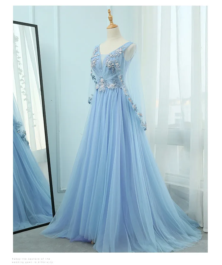 Beautiful Tulle Light Blue Floor Length Prom Dress, New Party Dress