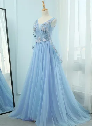 Beautiful Tulle Light Blue Floor Length Prom Dress, New Party Dress