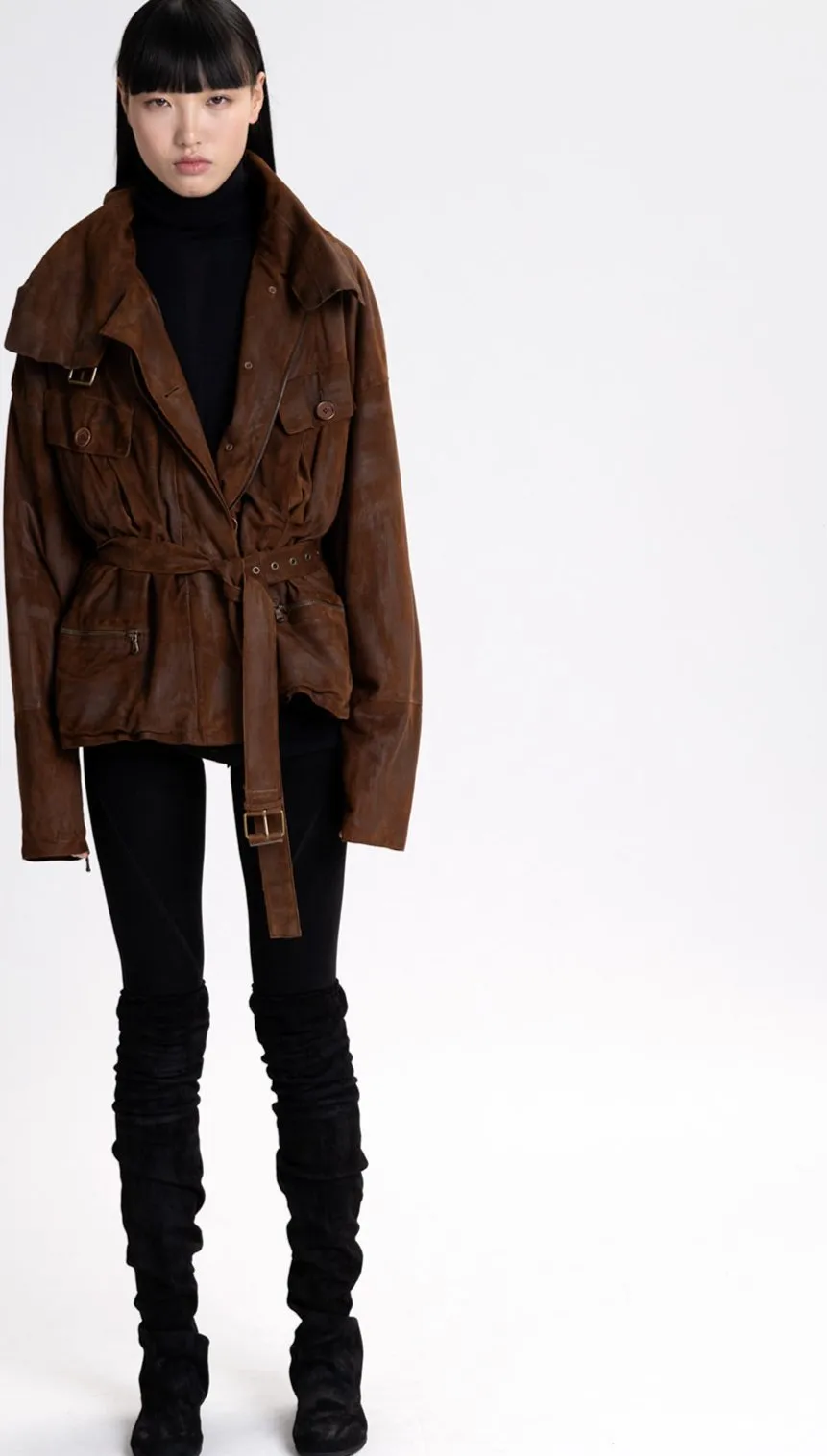Blousoned Waxed Suede Jacket