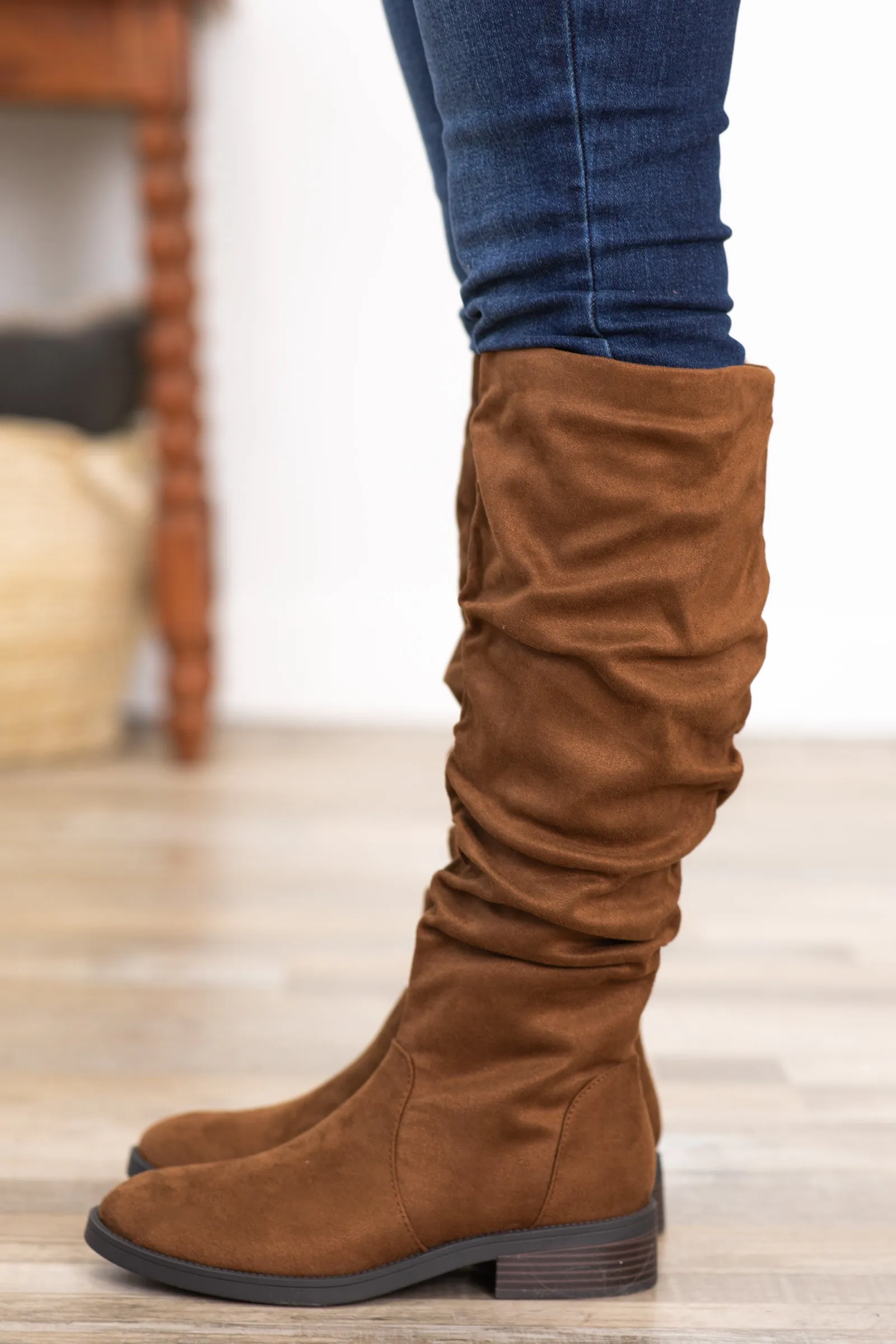Brown Faux Suede Slouchy Tall Boots