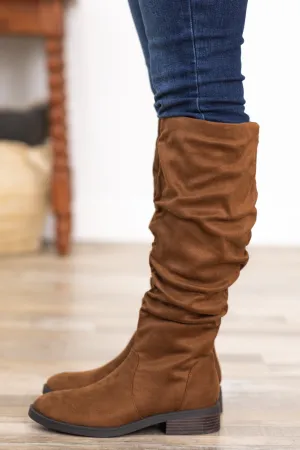 Brown Faux Suede Slouchy Tall Boots