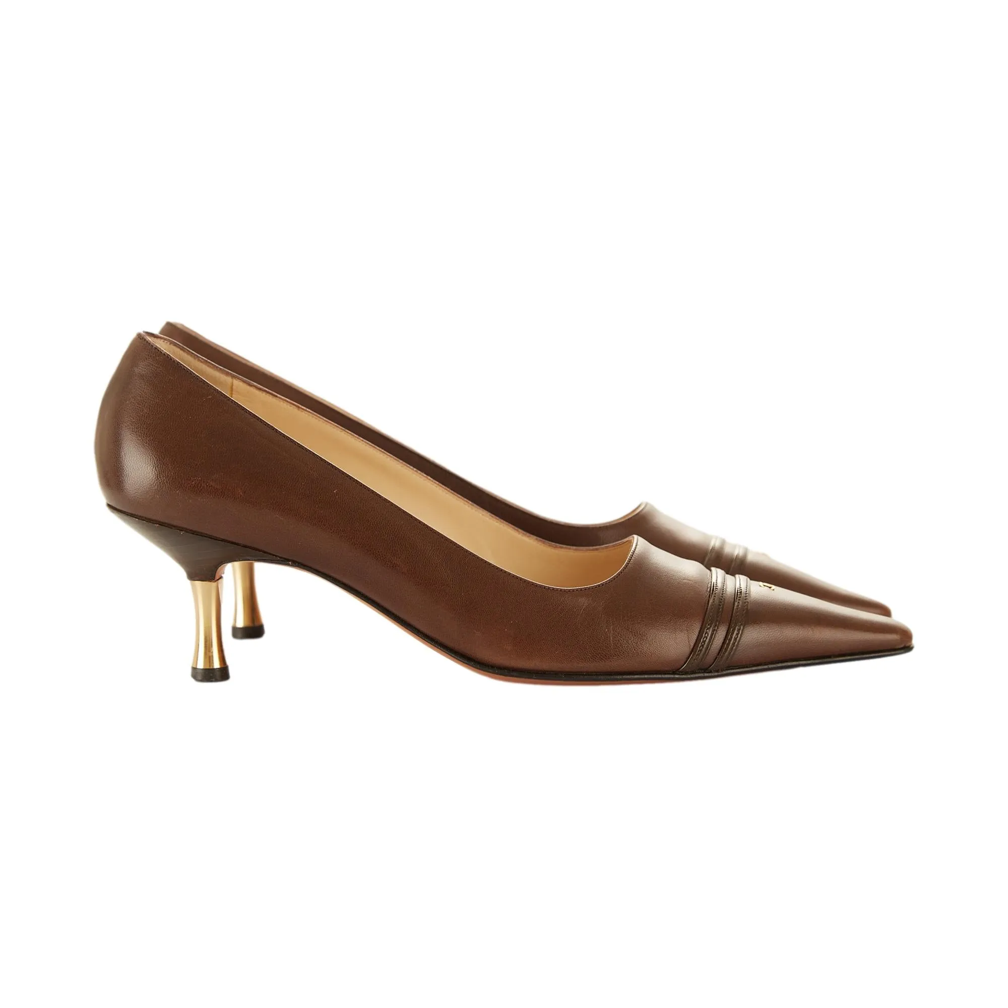 Chanel Brown Leather Logo Heels