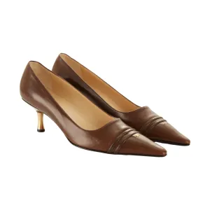 Chanel Brown Leather Logo Heels