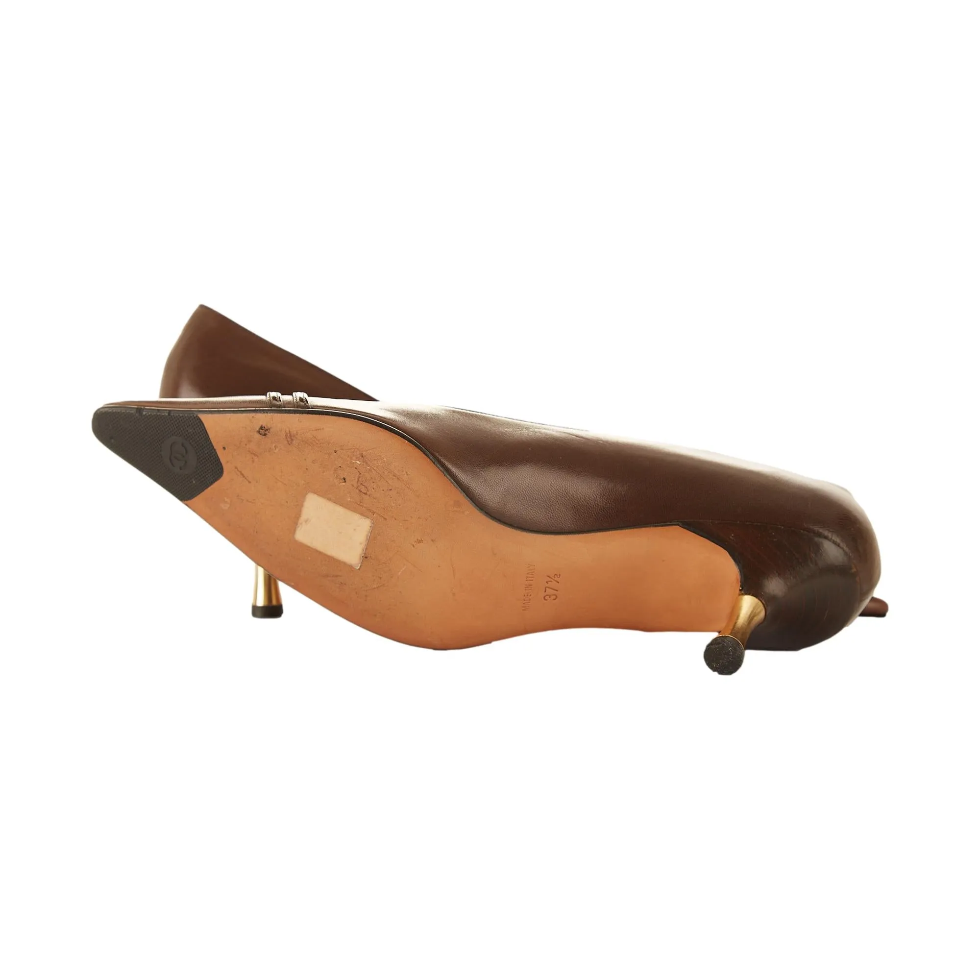 Chanel Brown Leather Logo Heels