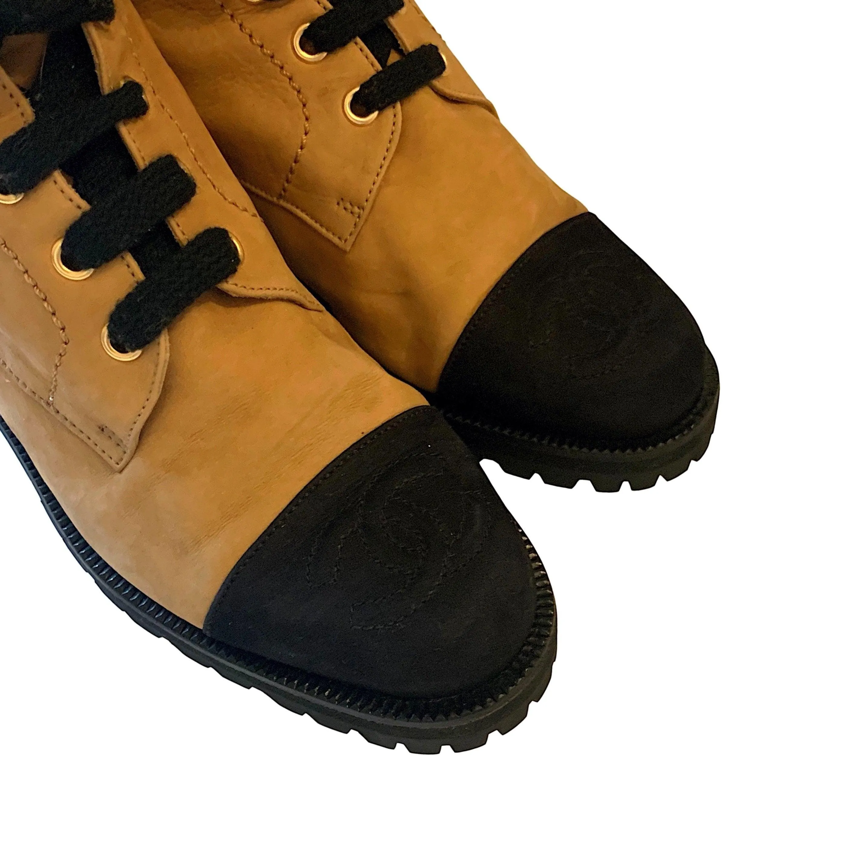 Chanel Tan Logo Toe Boots