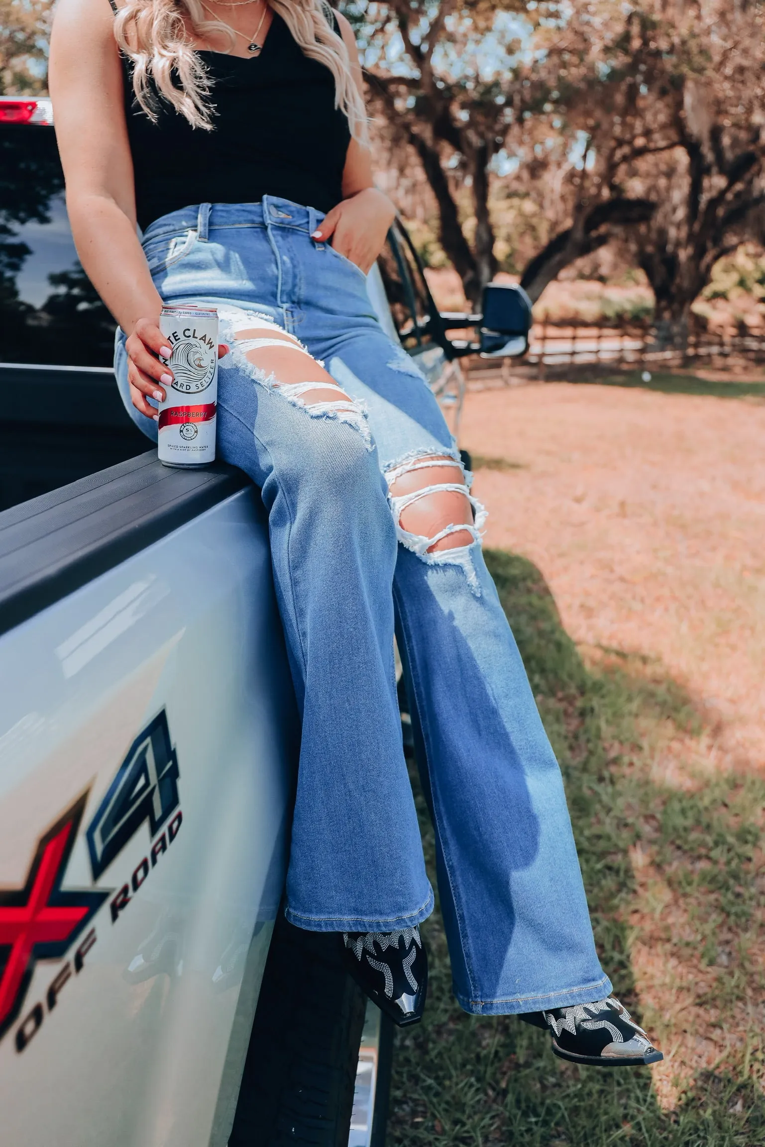Charity Distressed Flare Jeans - Medium Wash