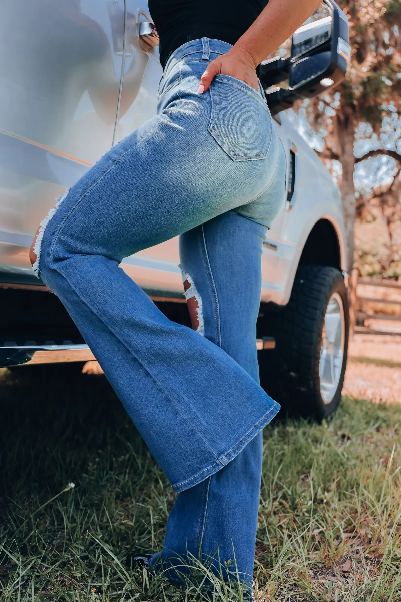 Charity Distressed Flare Jeans - Medium Wash