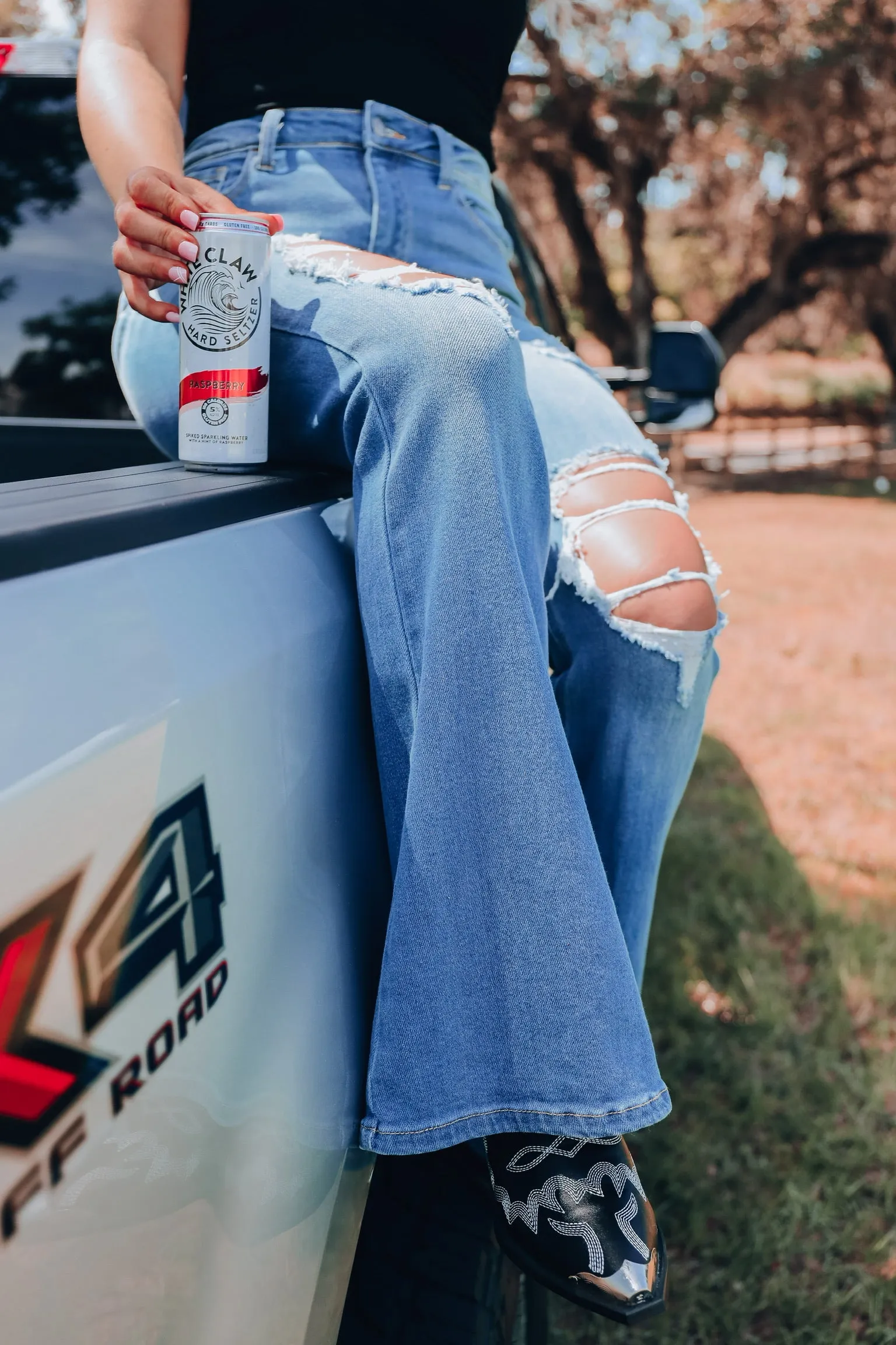 Charity Distressed Flare Jeans - Medium Wash
