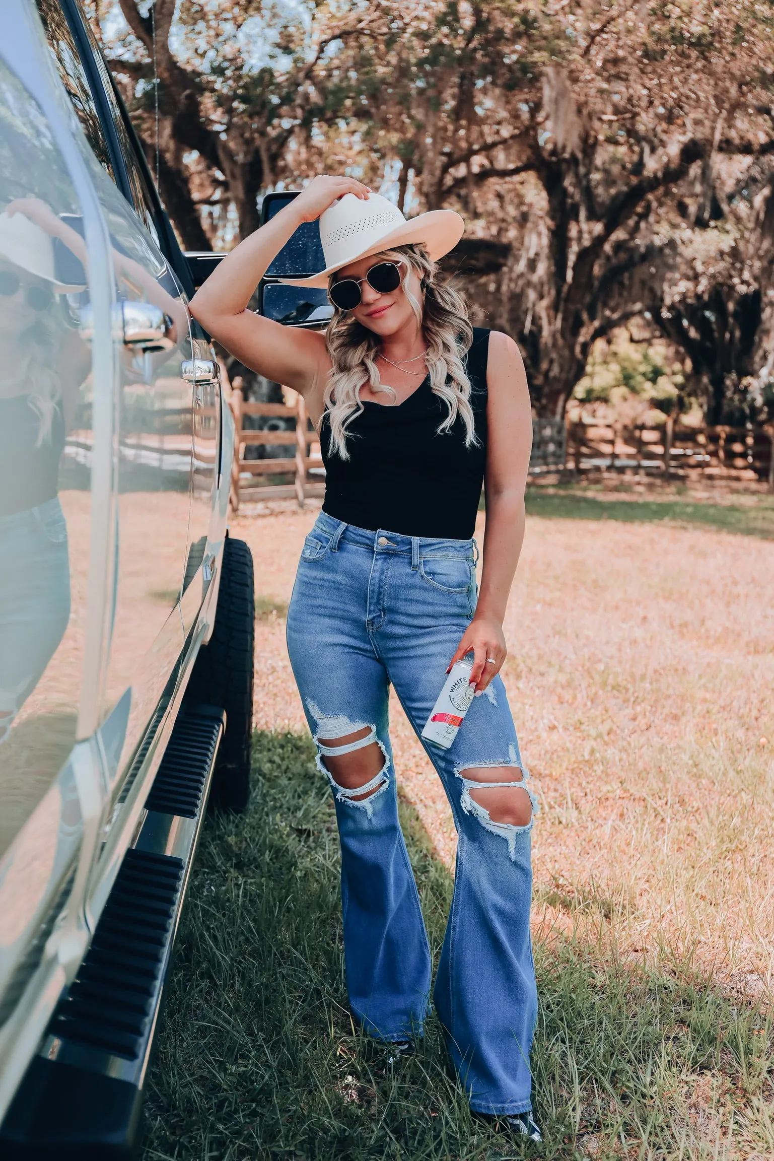 Charity Distressed Flare Jeans - Medium Wash