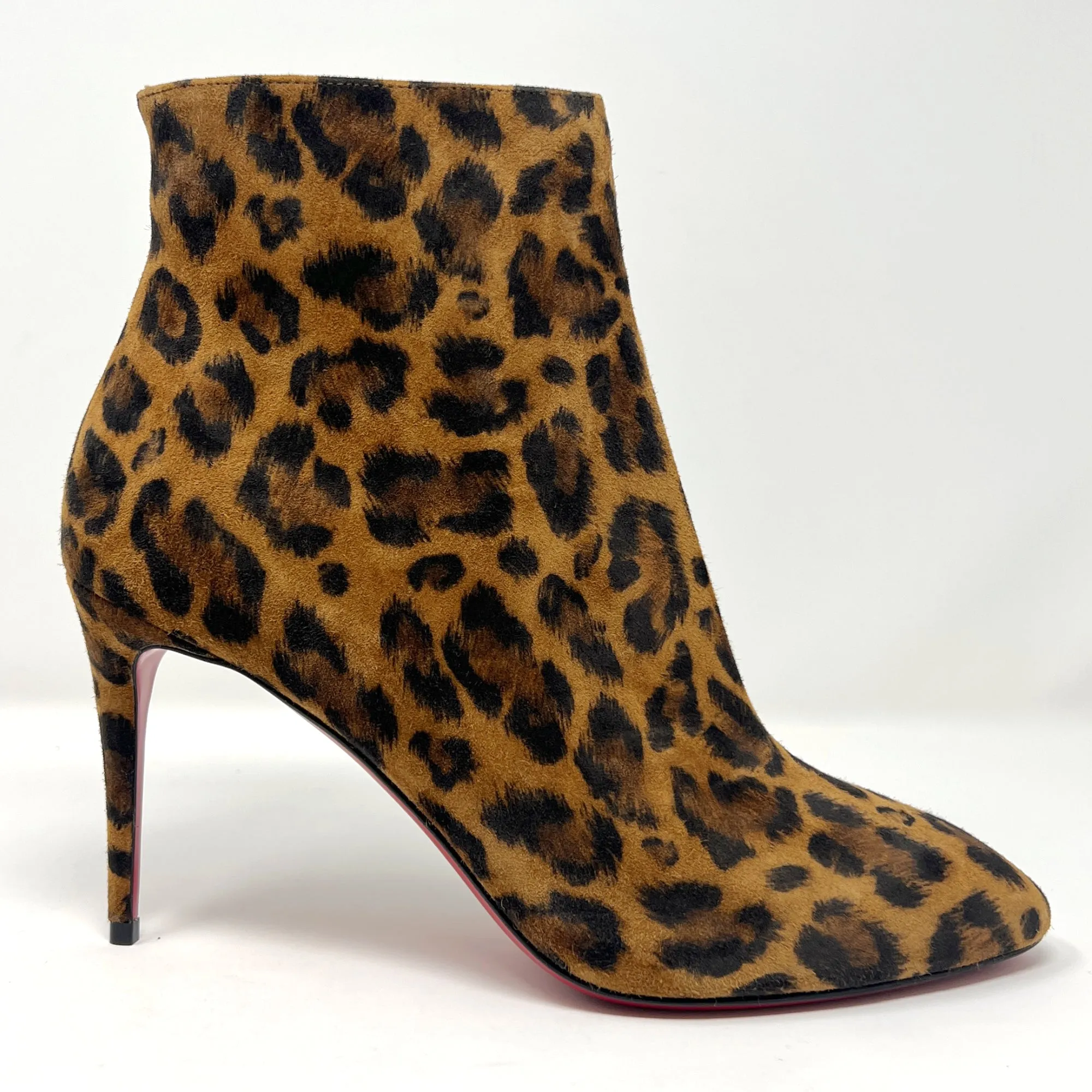 Christian Louboutin Eloise 85 Suede Leopard Animal Print Ankle Boot Heels Size Eu 38