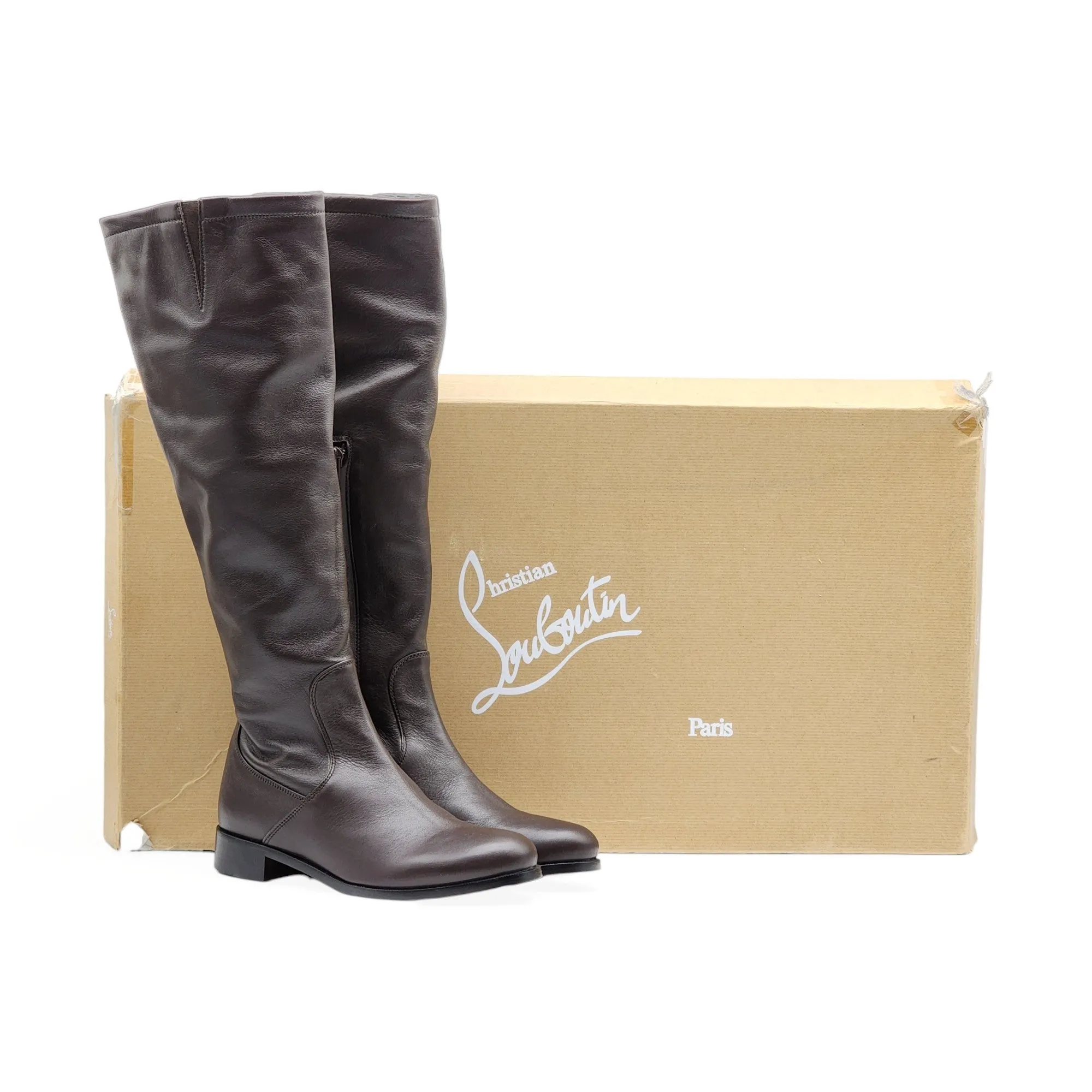 Christian Louboutin Leather Knee High Boots - Leather - Brown - 37