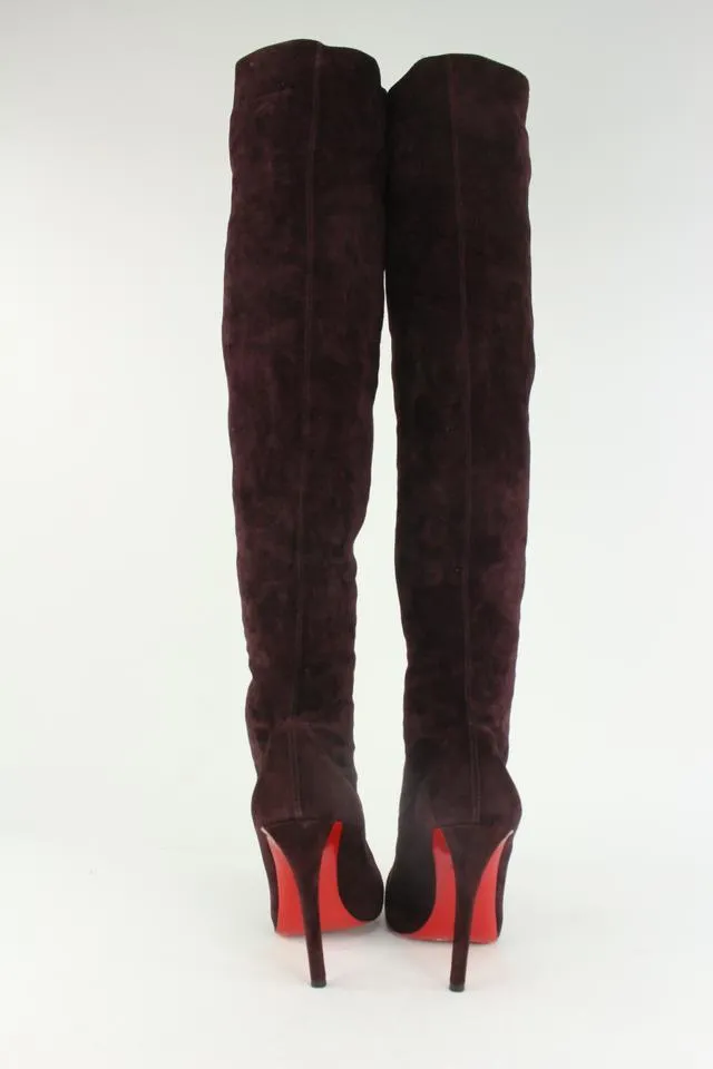 Christian Louboutin Women's 39 Maroon Suede Over The Knee Boots 1122cl22