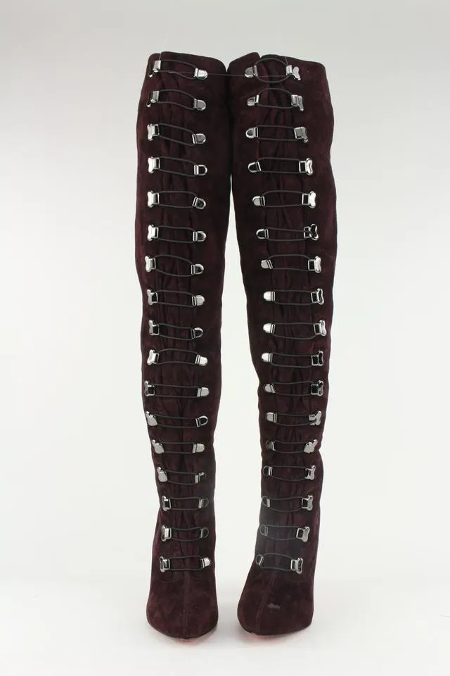 Christian Louboutin Women's 39 Maroon Suede Over The Knee Boots 1122cl22