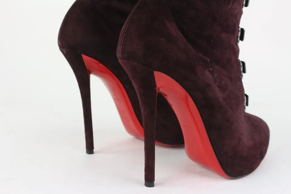 Christian Louboutin Women's 39 Maroon Suede Over The Knee Boots 1122cl22