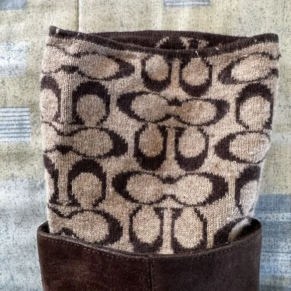 Coach Tatum Brown Genuine Suede Signature Wool Logo Cuff Women Boots Sz 6M