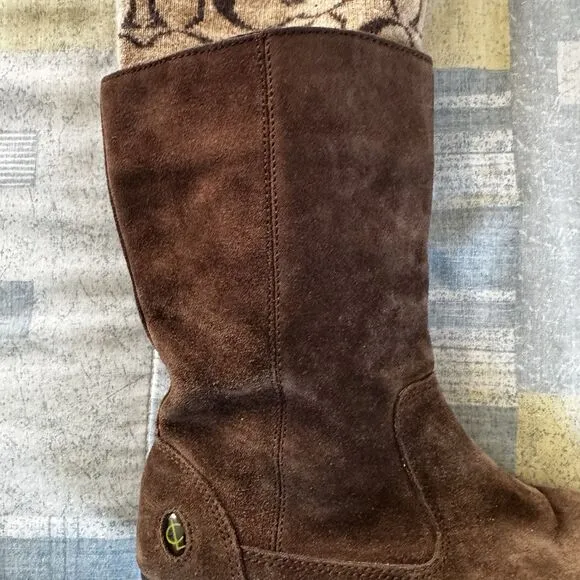 Coach Tatum Brown Genuine Suede Signature Wool Logo Cuff Women Boots Sz 6M