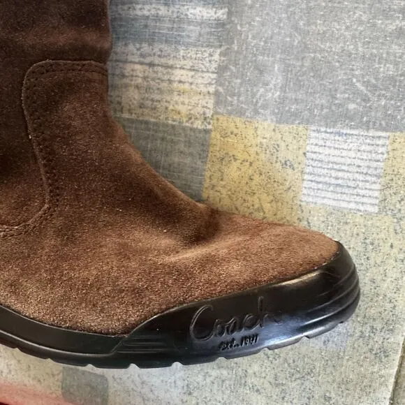 Coach Tatum Brown Genuine Suede Signature Wool Logo Cuff Women Boots Sz 6M