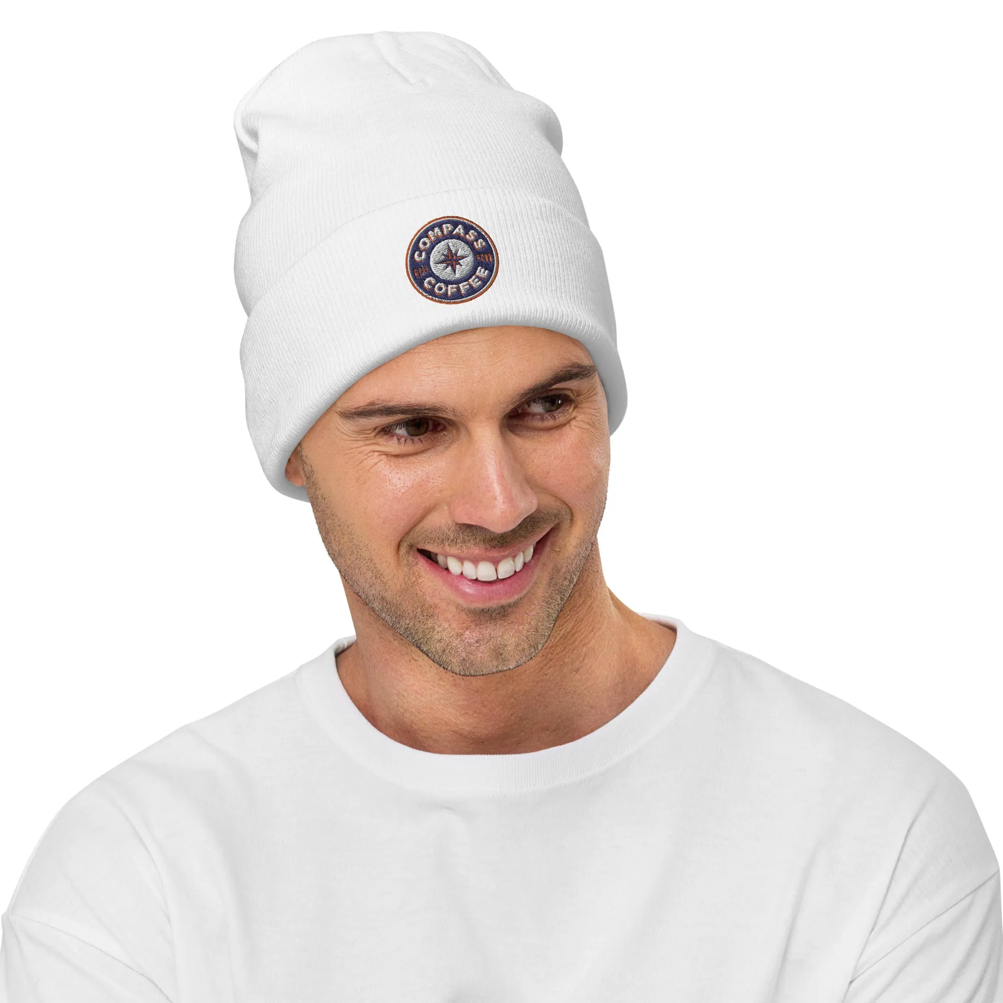 Compass Coffee Embroidered Beanie