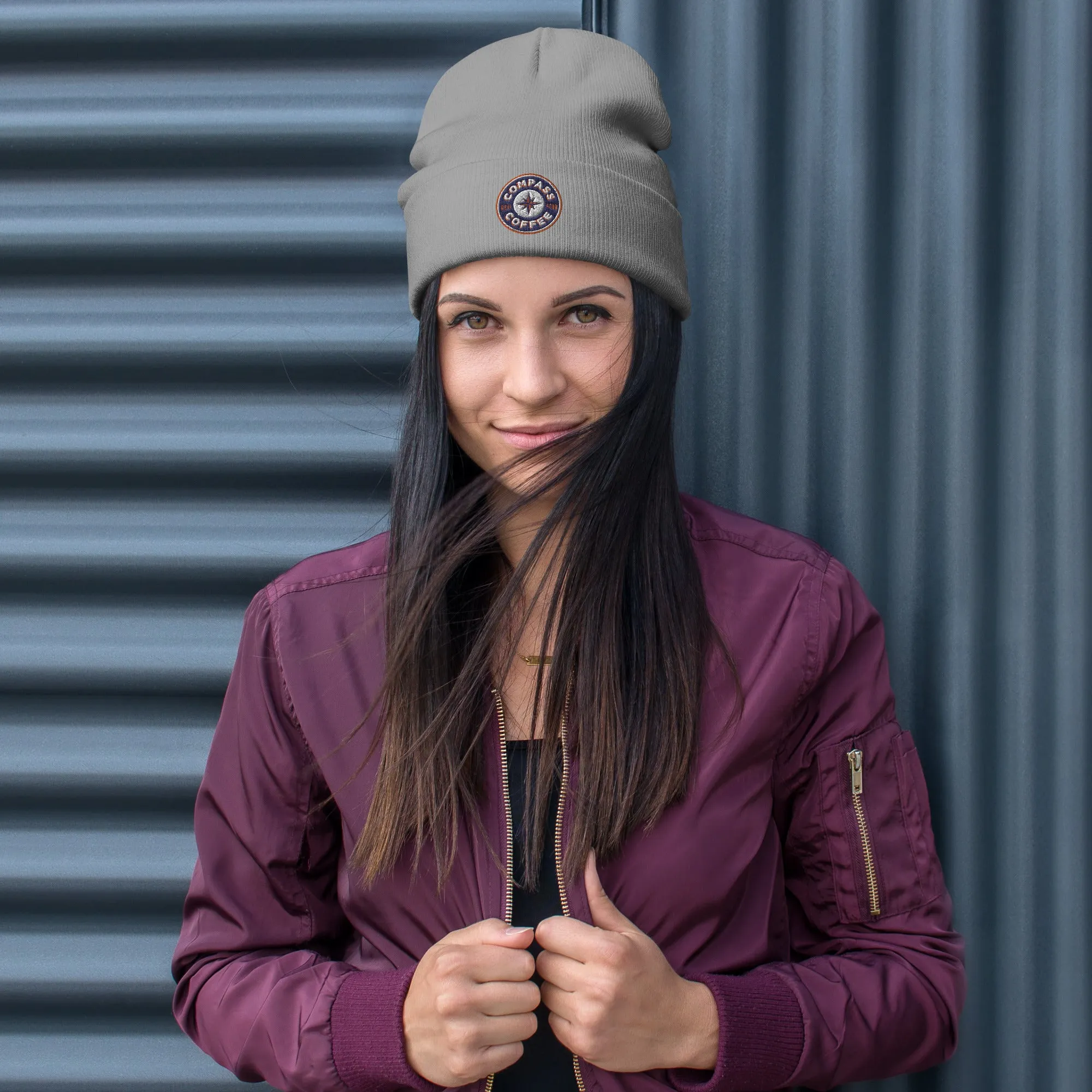 Compass Coffee Embroidered Beanie