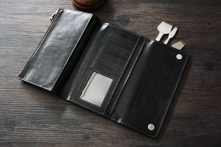 Custom Handmade Vegetable Tanned Italian Leather Long Wallet Money Purse Card Holder Wallet D051