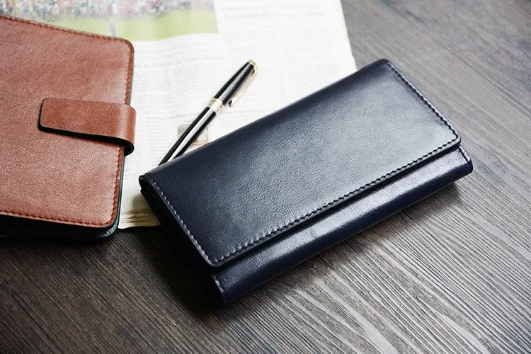 Custom Handmade Vegetable Tanned Italian Leather Long Wallet Money Purse Card Holder Wallet D051