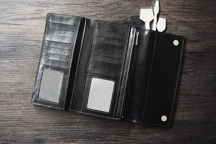 Custom Handmade Vegetable Tanned Italian Leather Long Wallet Money Purse Card Holder Wallet D051