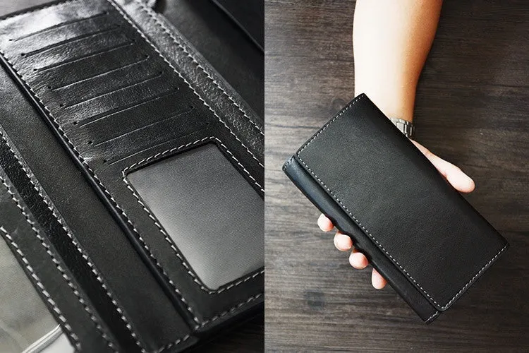 Custom Handmade Vegetable Tanned Italian Leather Long Wallet Money Purse Card Holder Wallet D051