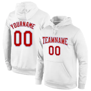 Custom Stitched White Red-Light Blue Sports Pullover Sweatshirt Hoodie