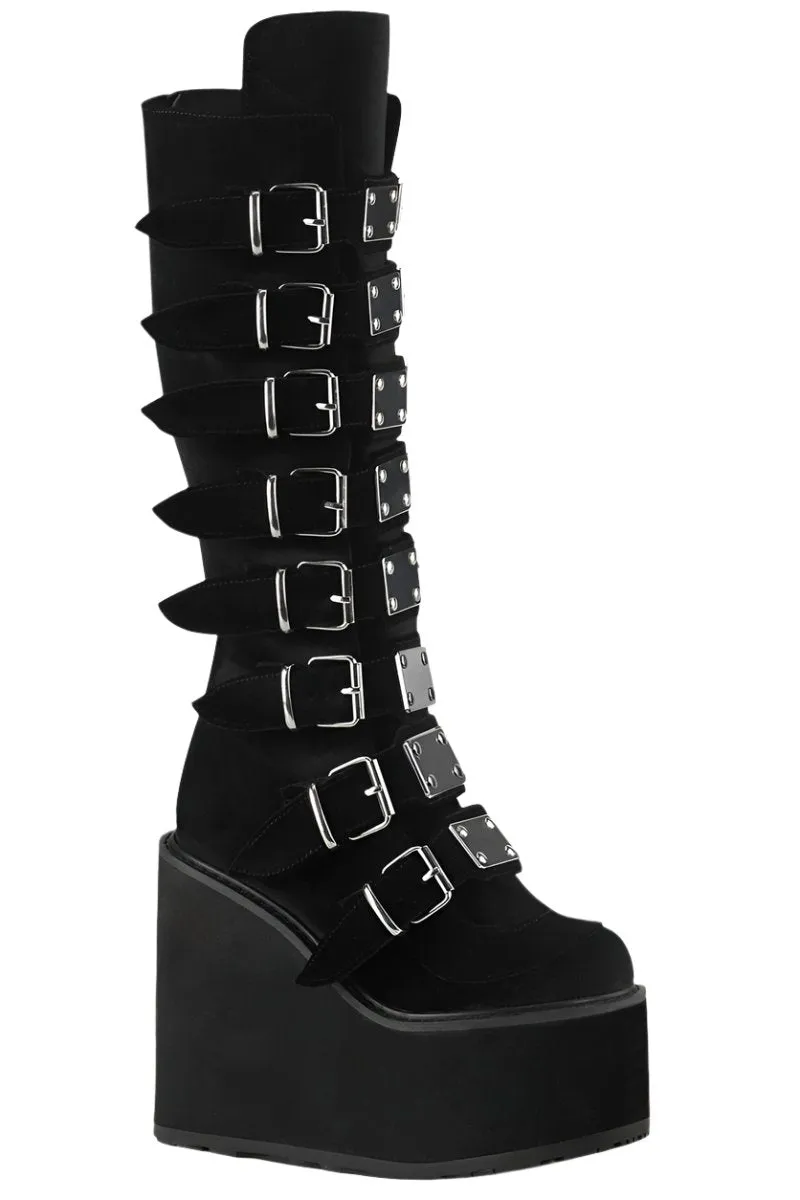 DemoniaCult SWING 815 Black Velvet Boots