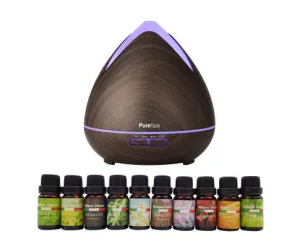 Diffuser Set With 10 Pack Diffuser Oils Humidifier Aromatherapy - Dark Wood