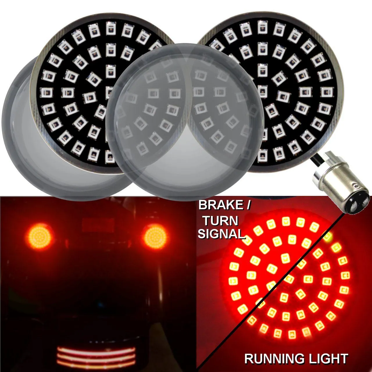 Eagle Lights Midnight Edition Rear LED Turn Signals, Running Lights and Strobing Brake Lights for Harley Davidson Motorcycle